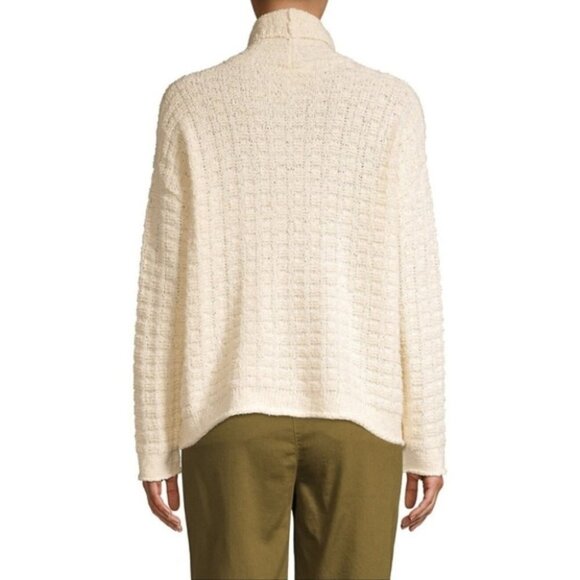 Eileen Fisher Organic Cotton Turtleneck  Sweater Waffle Knit Size Cream Pullover - Picture 16 of 16